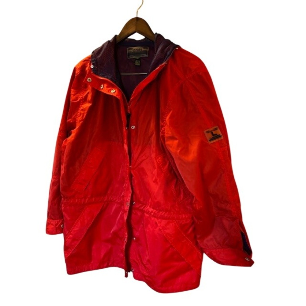 Vintage Lauren Ralph Lauren Red Hooded Raincoat Blue Mesh Lining Large Y2K